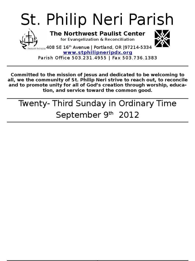 St. Philip Neri Parish TwentyThird Sunday in Ordinary Time September 9 2012 PDF Miracle