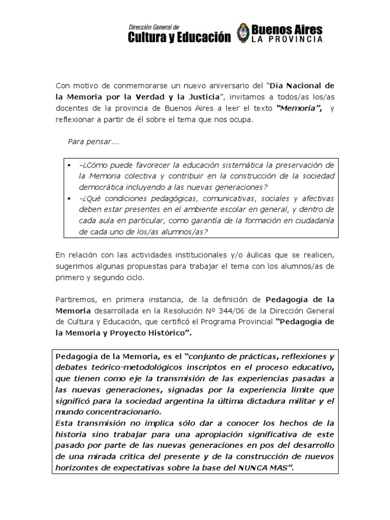 Actividades sobre el 24 de marzo en primaria | PDF | Lectura (proceso ...