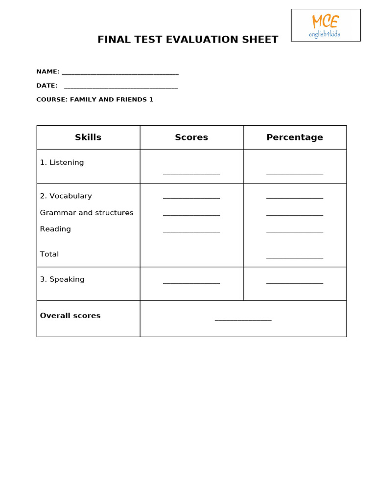 Final Test Evaluation Sheet | PDF