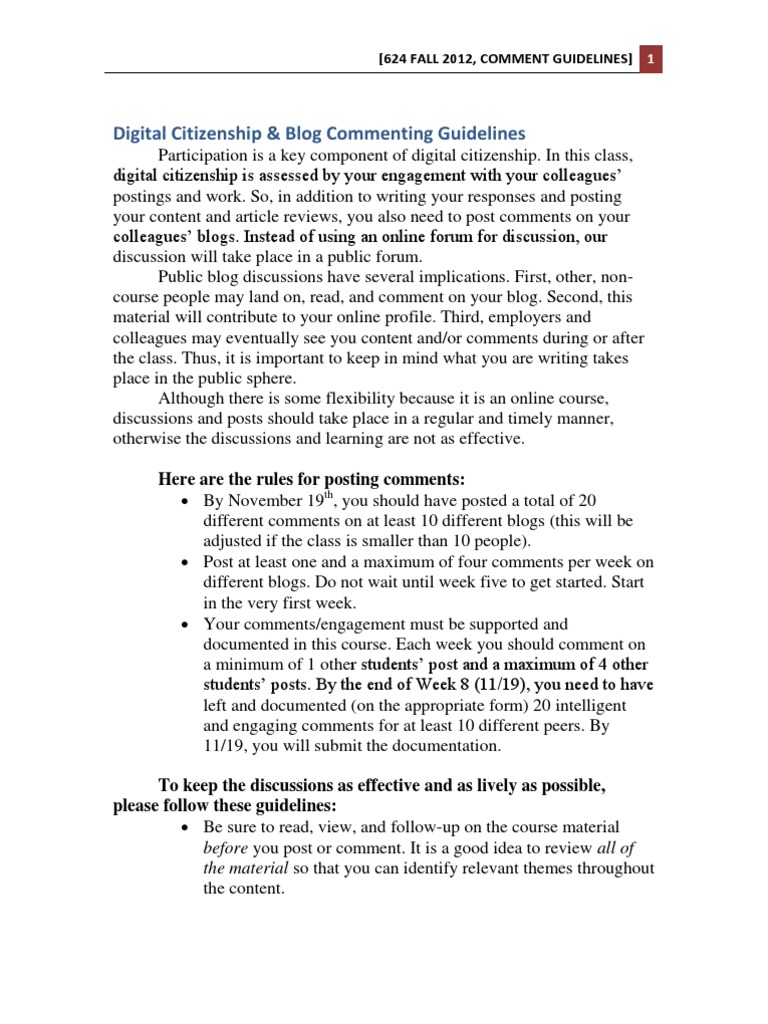 Digital Citizenship Blog Commenting Rules | PDF | Blog | Educational ...