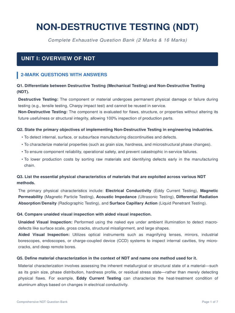 NDT Complete Question Bank | PDF | Nondestructive Testing | Radiography
