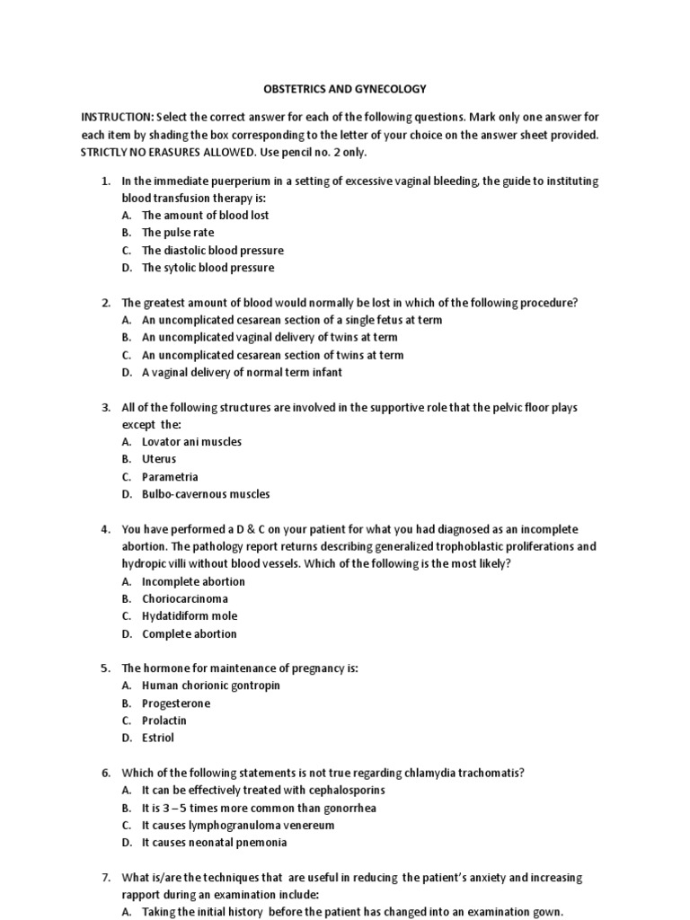 OB-GYN Exam Questions | PDF | Uterus | Childbirth