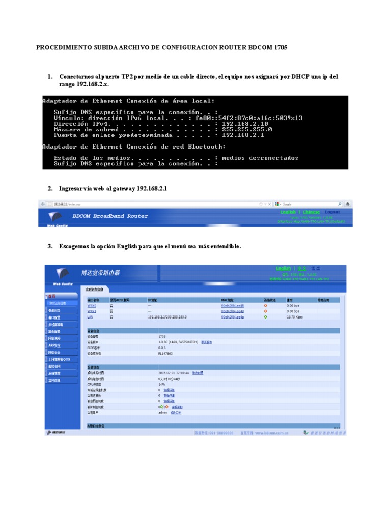Configuración de Router BDCOM 1705 | PDF