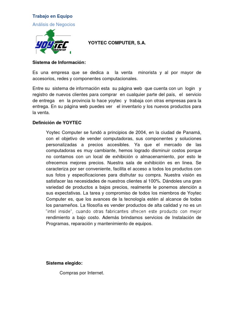 Yoytec Computer: Venta y Servicios en Línea | PDF | Comercio ...