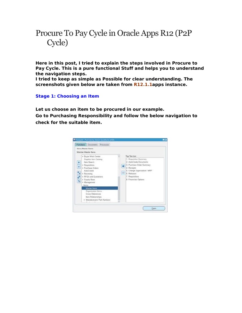 P2P Cycle Steps in Oracle Apps R12 | PDF