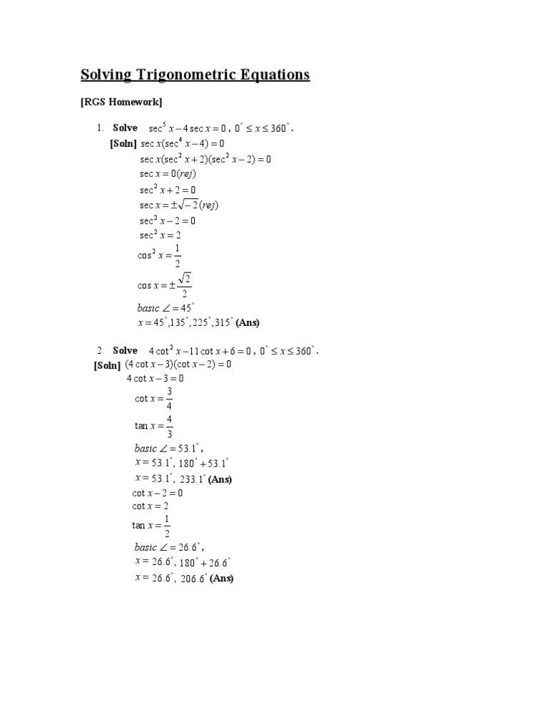 Solving Trigonometric Equations | PDF