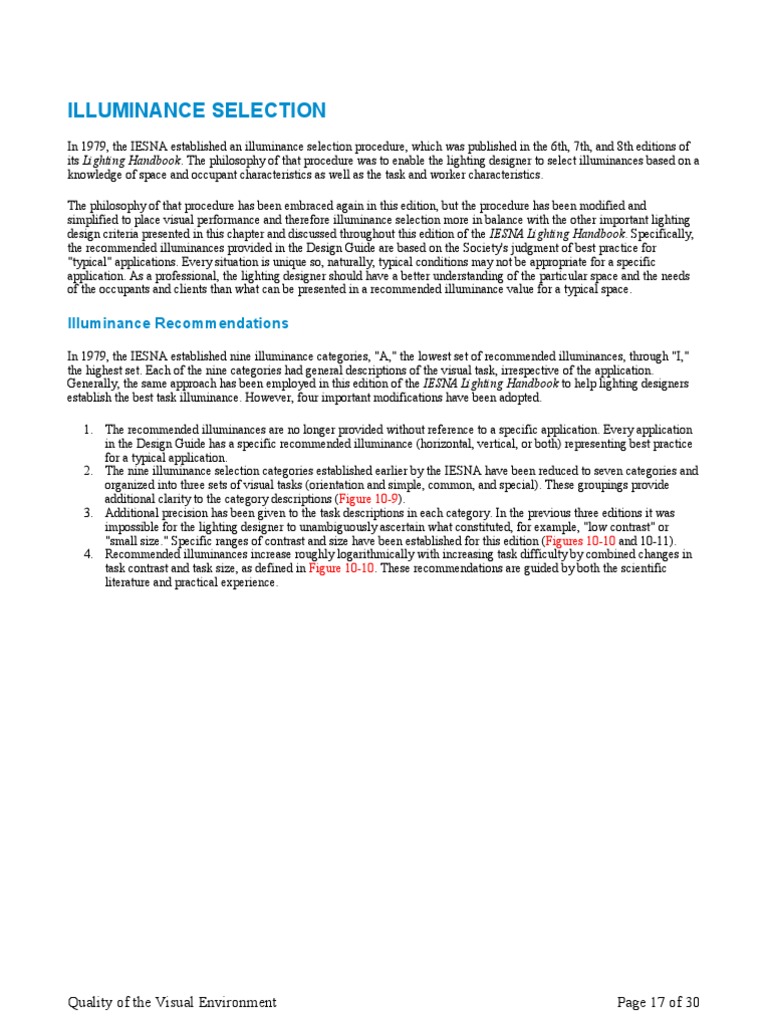 IESNA Illuminance Guide | Download Free PDF | Lighting | Color