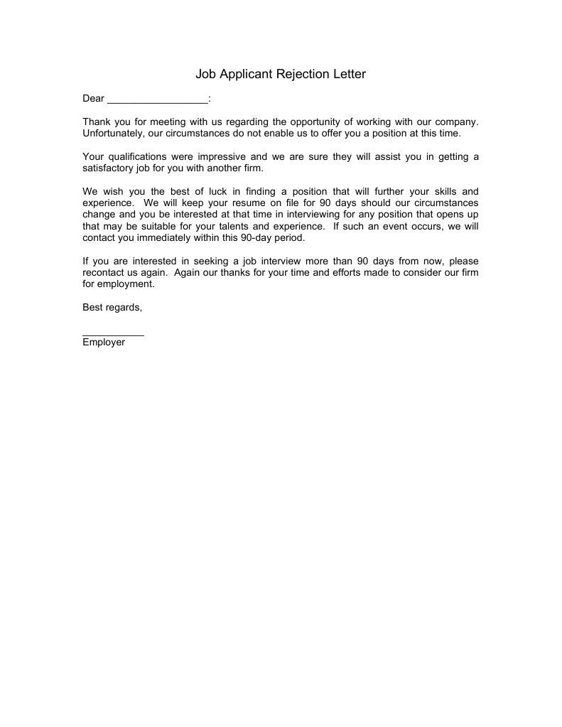 Job Applicant Rejection Letter | PDF | Employment Discrimination ...