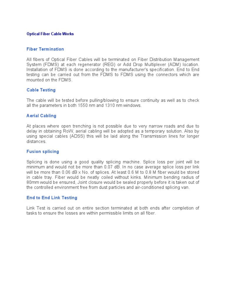Optical Fiber Cable Installation Guide | PDF