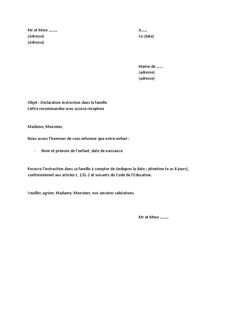 Lettre Pour La Mairie  Exemple