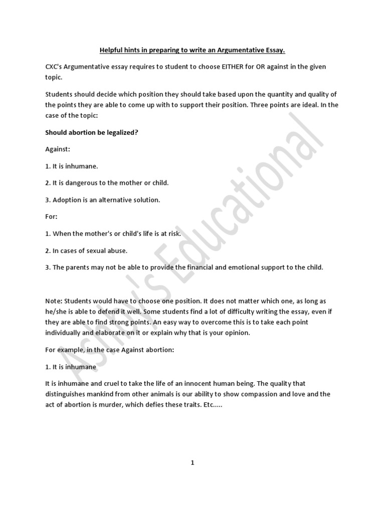 sample argumentative essay csec