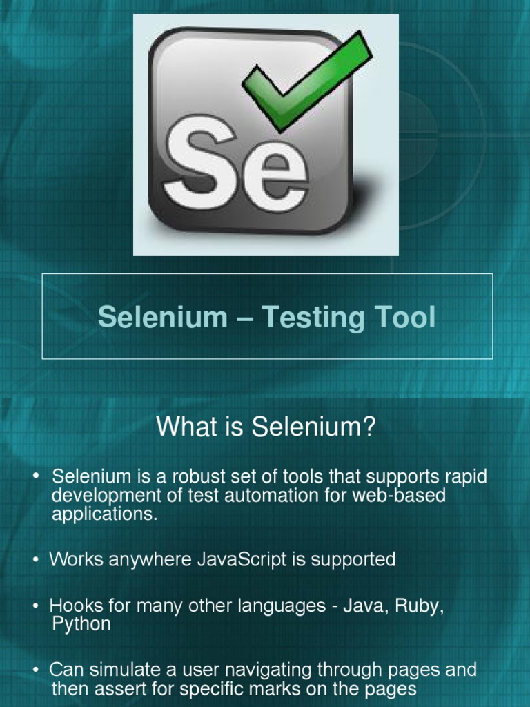 Selenium Testing Tool PDF Selenium (Software) Software