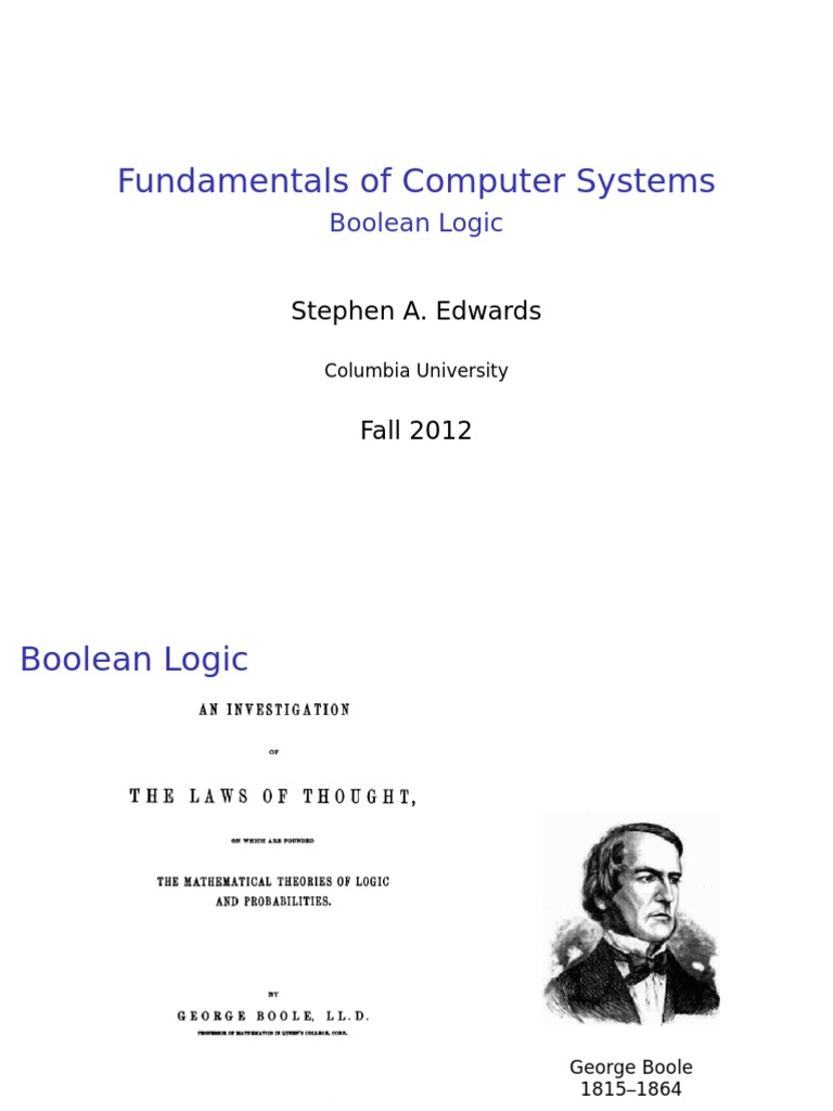 Fundamentals of Computer Systems: Boolean Logic | PDF