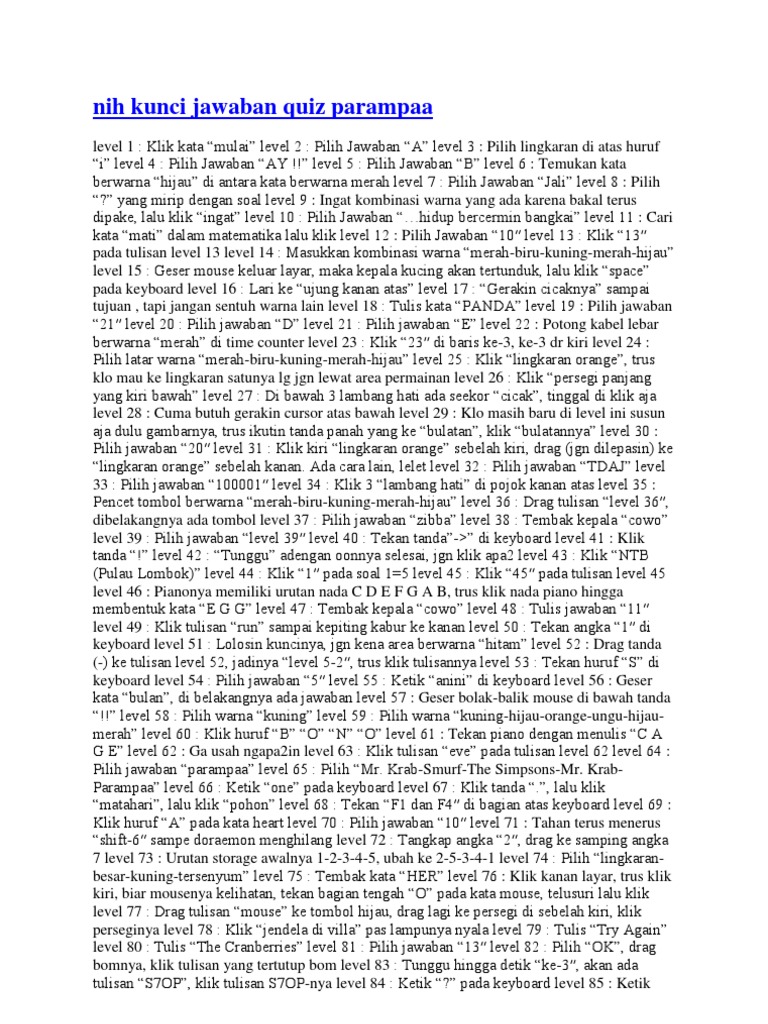 Nih Kunci Jawaban Quiz Parampaa