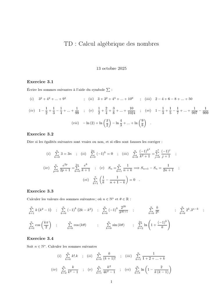 TD6 - Calcul - Algébrique - Des - Nom Cpge Mpdibres | PDF ...