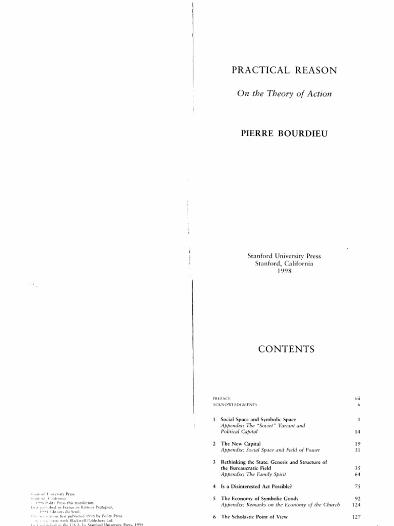 Bourdieu Practical Reason | PDF | Reality | Sociology