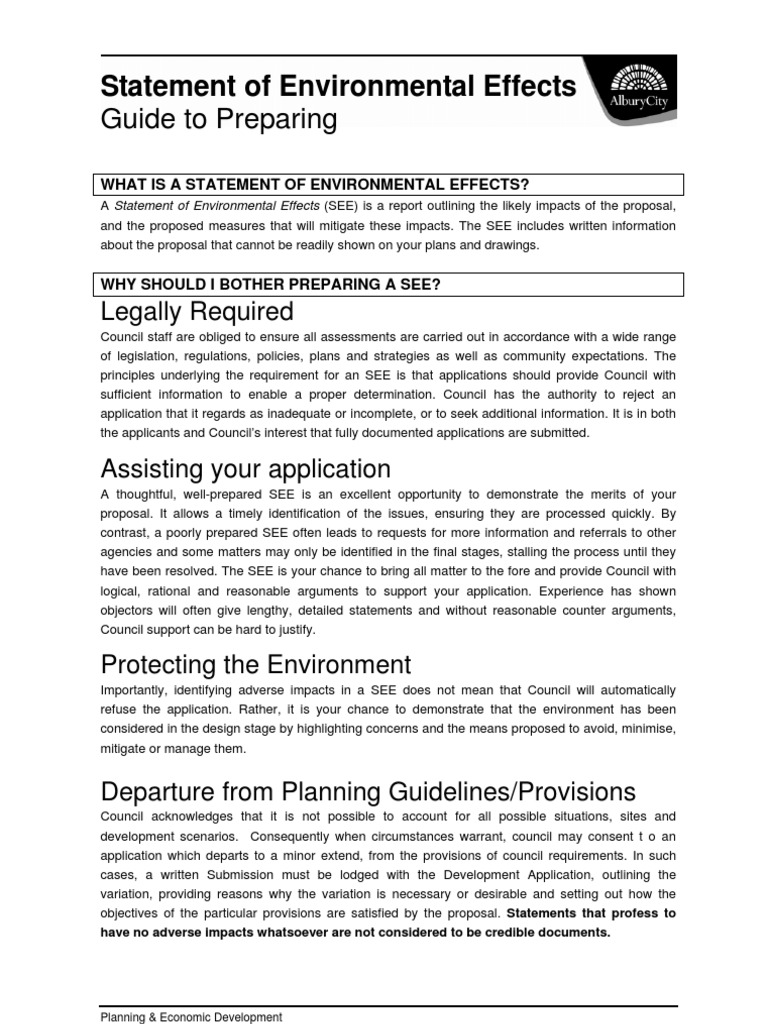 Guide To Preparing A Statement of Environmental Effects PDF Waste
