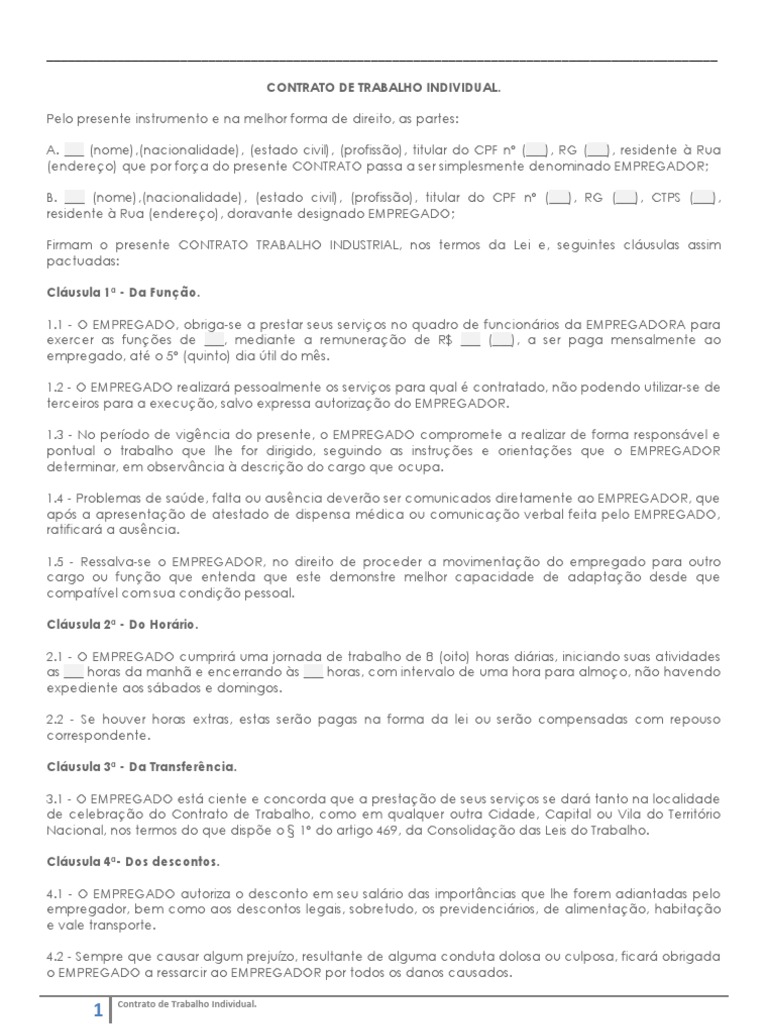 Modelo De Contrato De Trabalho Completo Trabalho Temporário