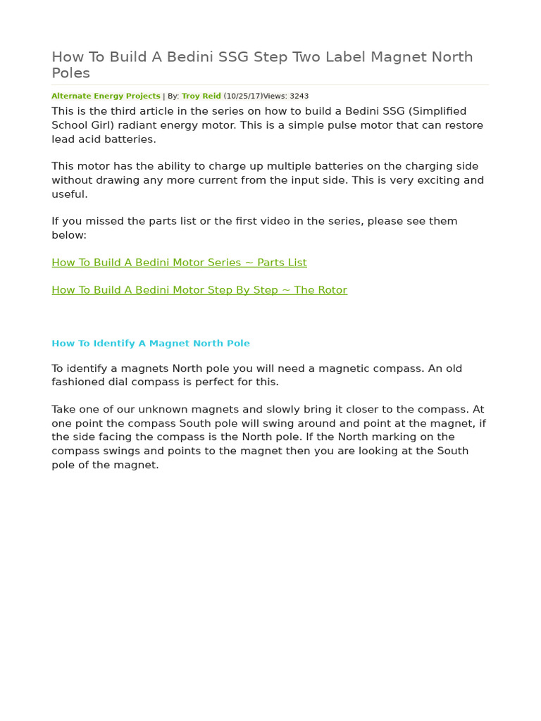 How To Build A Bedini SSG Step Two Label Magnet North Poles | PDF ...