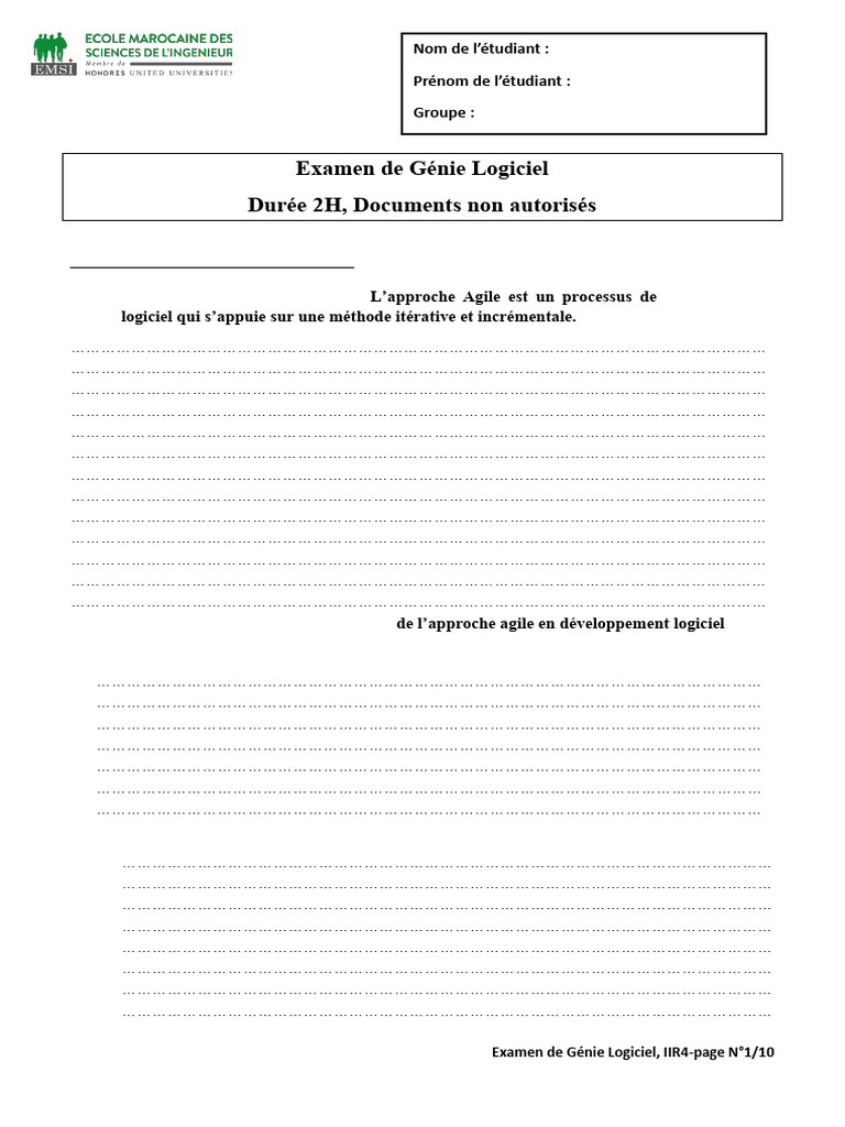 Exercices Proposition Examen Genie Logiciel Iir4 2025 | PDF ...