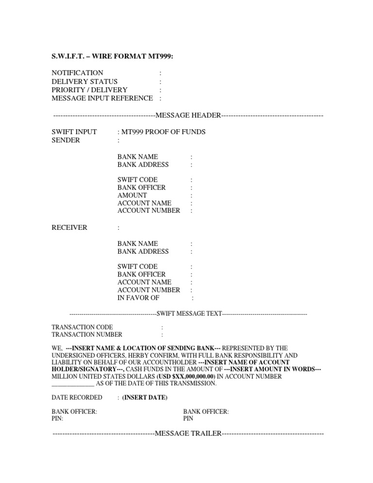 MT999 SWIFT Message Format Guide | PDF