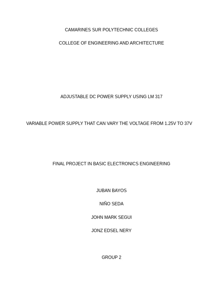 Basic ECE Final Project Group 2 | PDF | Power Supply | Rectifier