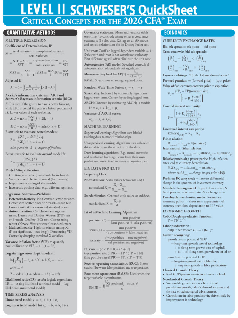 Cfa 2026 Level II Schweser Quicksheet | PDF | Akaike Information
