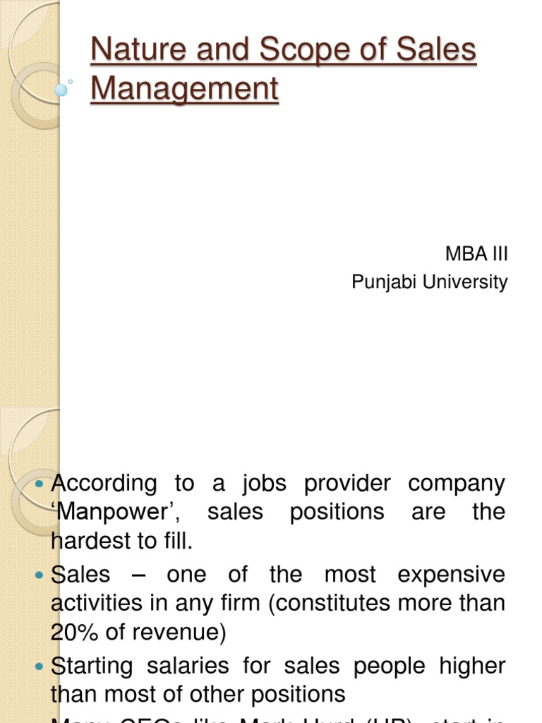 Nature and Scope of Sales Management | PDF | Sales | Marketing