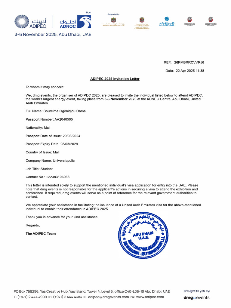 Adipec 2025 Invitation Letter | PDF