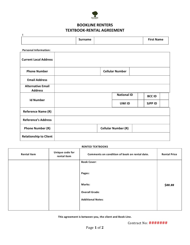 Textbook Rental Agreement Form | PDF