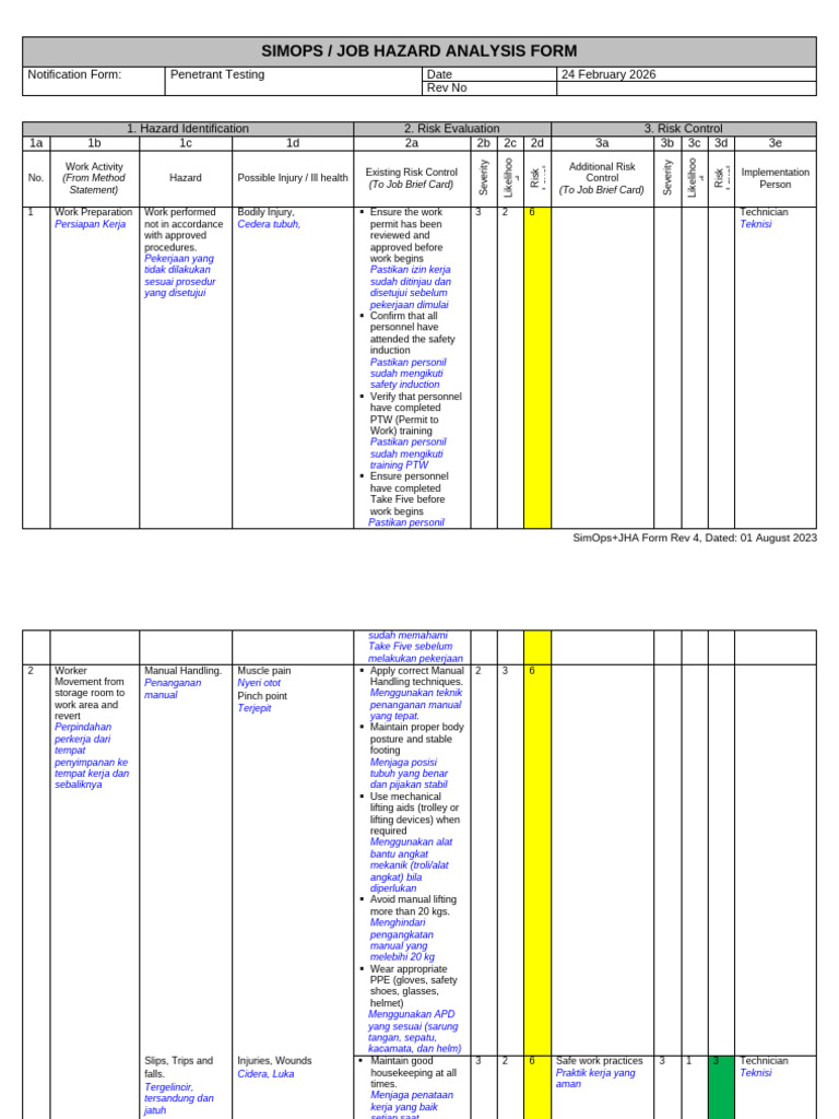 Hsem-haz-001 Exhibit 8 - Simops+Job Hazard Analysis Form - Penetrant ...