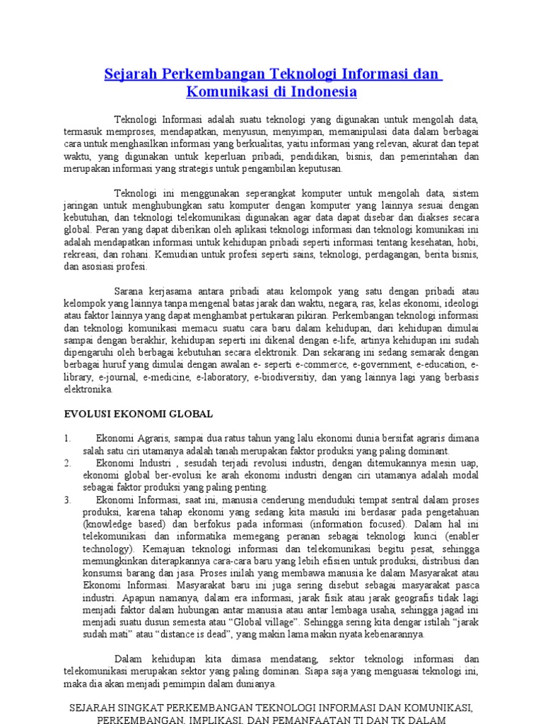 Sejarah Perkembangan Teknologi Informasi Dan Komunikasi Di Indonesia Belajar