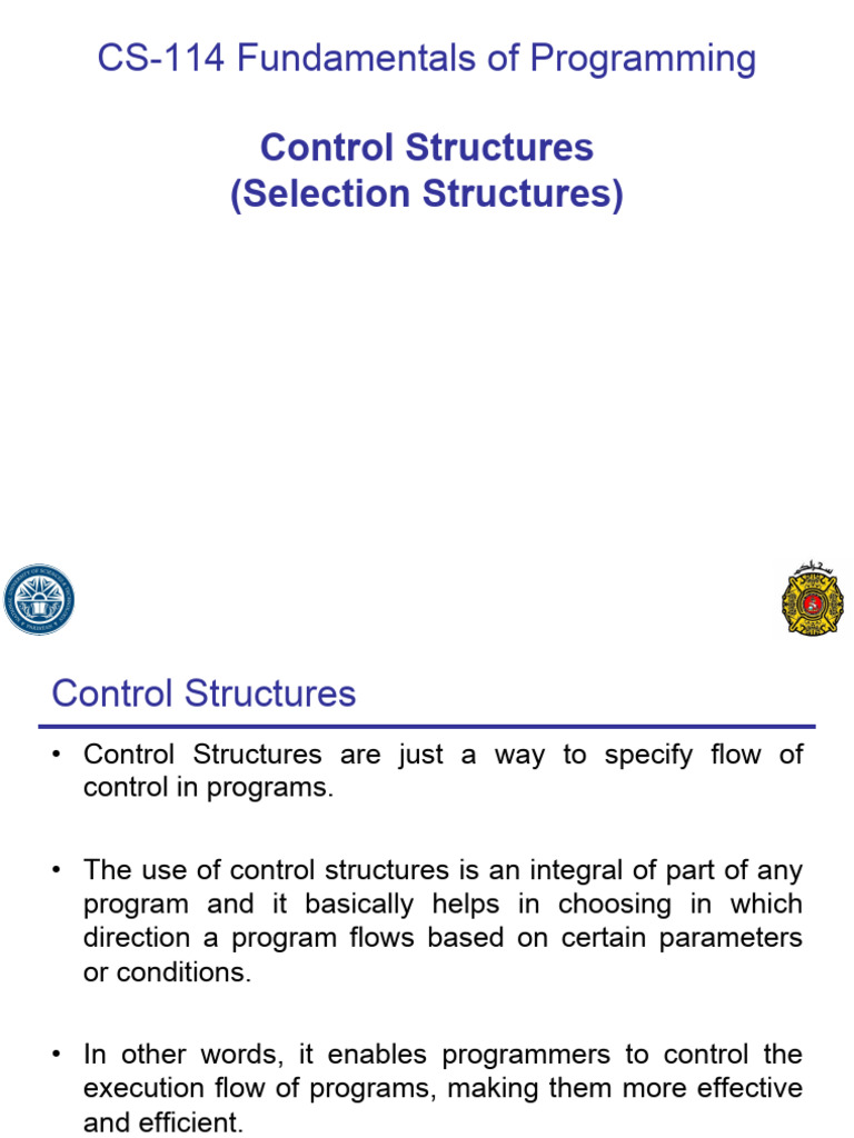 4 Lecture FOP Control Structures | PDF | Control Flow | Boolean Data Type