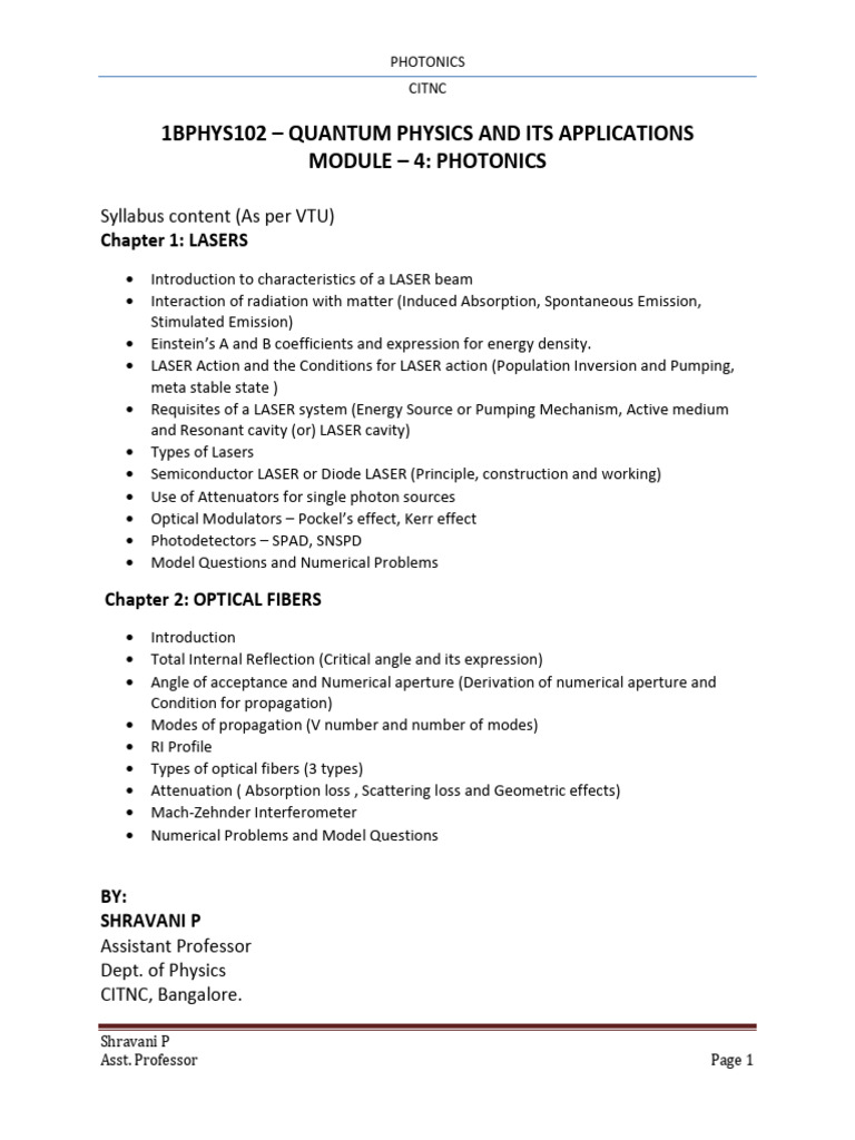 Module 4 Photonics-1 | PDF | Laser | Photon