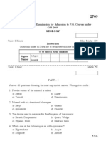 Msc Geology Kerala University Entrance Question Paper 2009