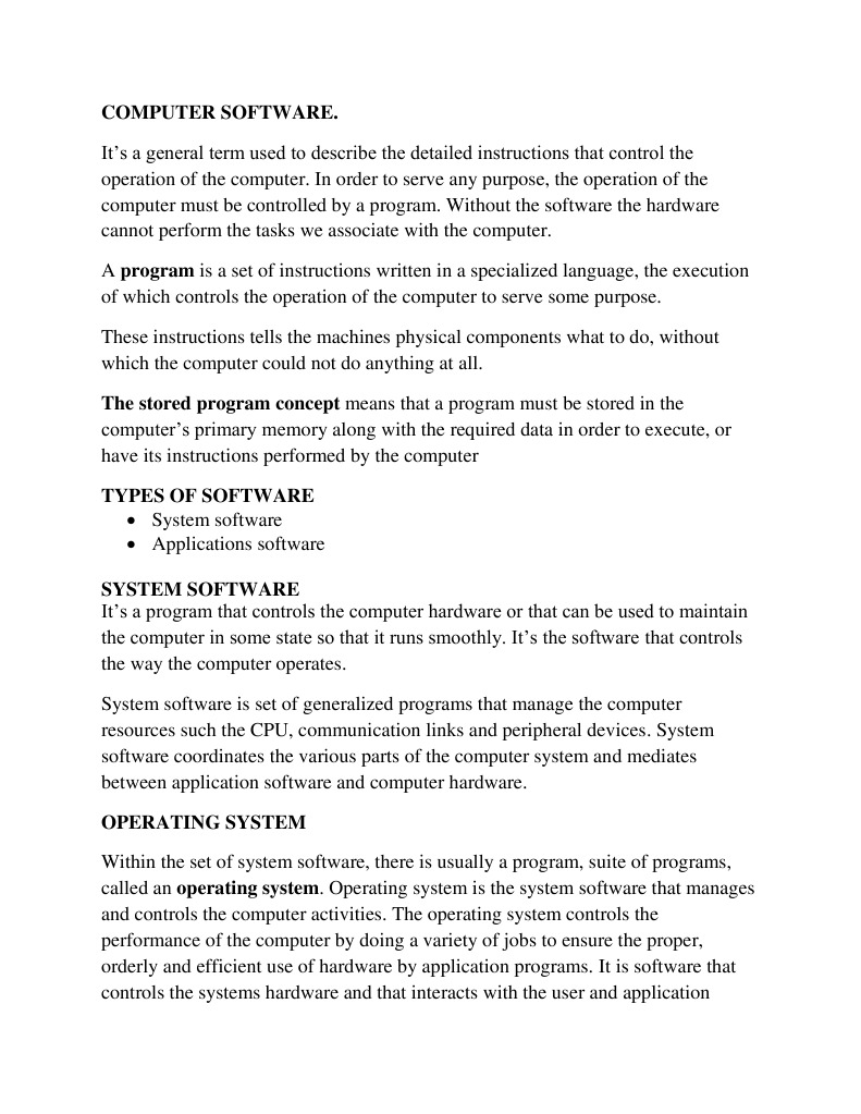 Computer Software Notes | Operating System | Computer Program