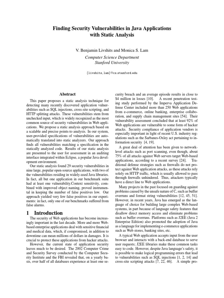 Finding Security Vulnerabilities in Java Applications With Static ...