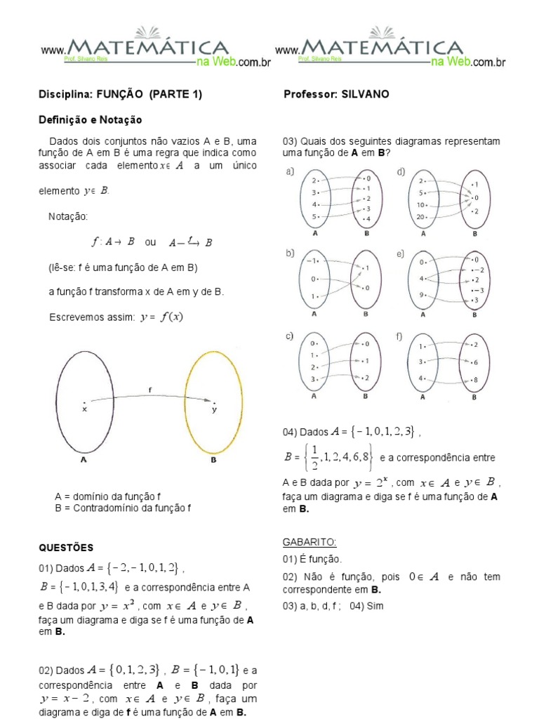 Função - Parte 1 (Definição e Notação) - Prof. Silvano Reis | PDF ...