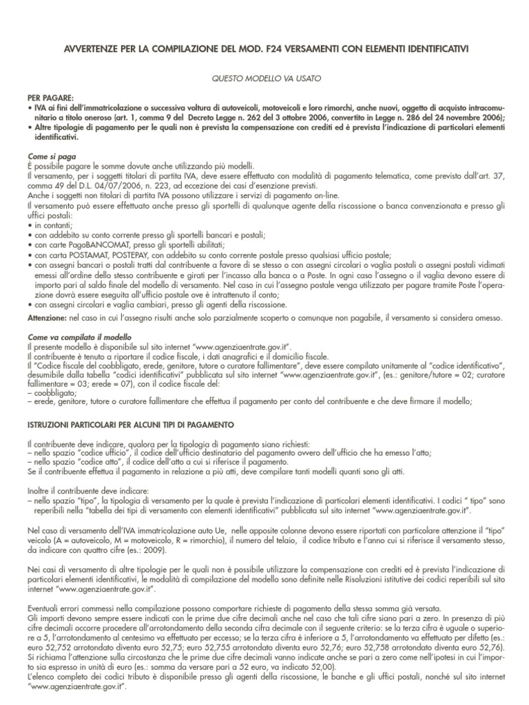 Avvertenze Compilazione F 24