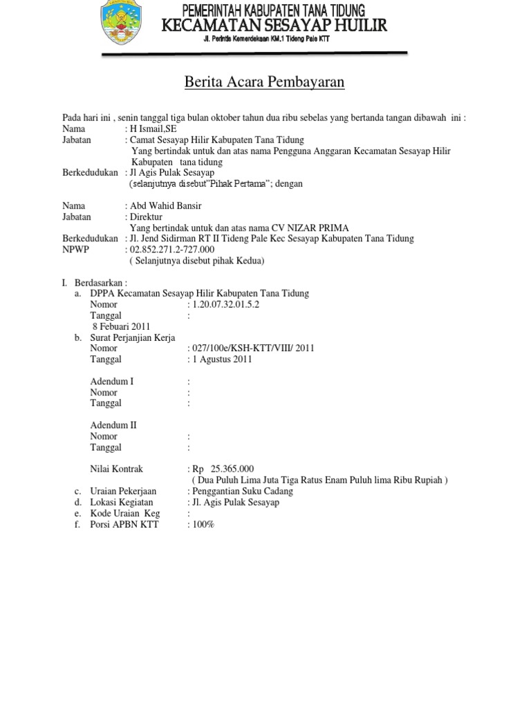 35++ Contoh format surat berita acara pembayaran terbaru terbaru