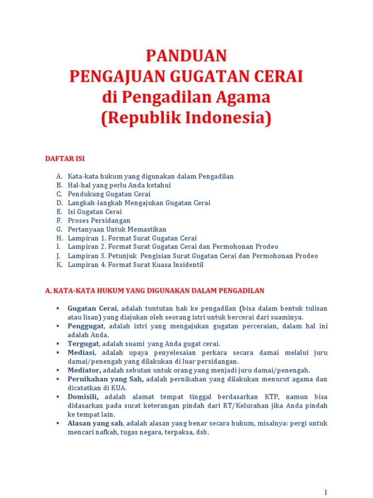Panduan Gugat Cerai Di Pengadilan Agama Republik Indonesia | PDF