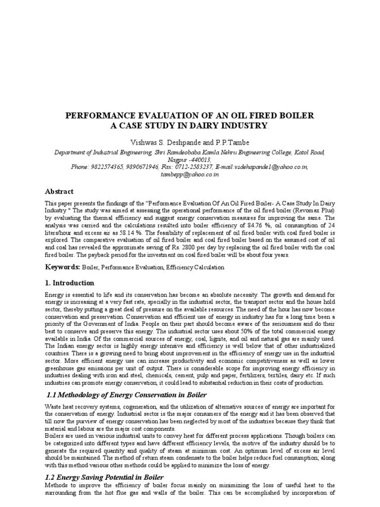 Performance Evaluation of An Oil Fired Boiler A Case Study in Dairy