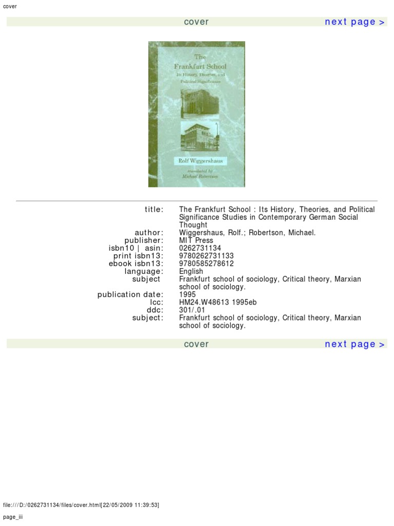 Wiggershaus, The Frankfurt School PDF Theodor W. Adorno Critical