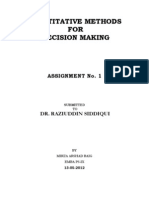 Quantitative Methods FOR Decision Making: Assignment No. 1