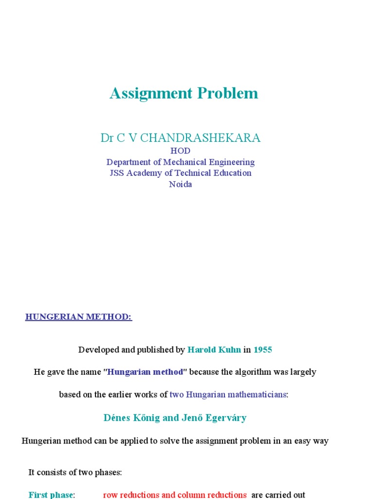 assignment problem notes