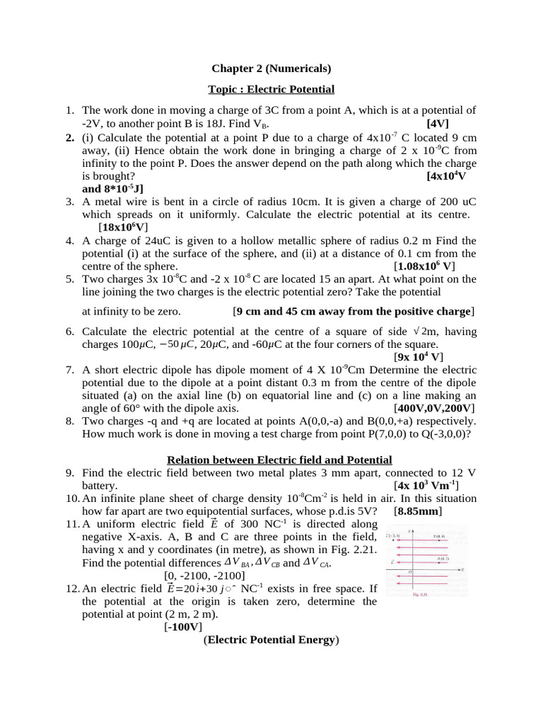 Chapter 2 Numericals | PDF | Dipole | Electric Field