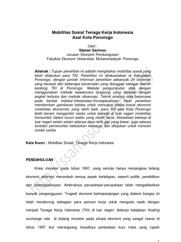 Artikel Mobilitas Sosial Tenaga Kerja Indonesia