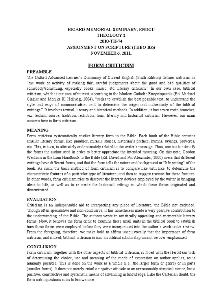Form Criticism | PDF | Biblical Criticism | Bible