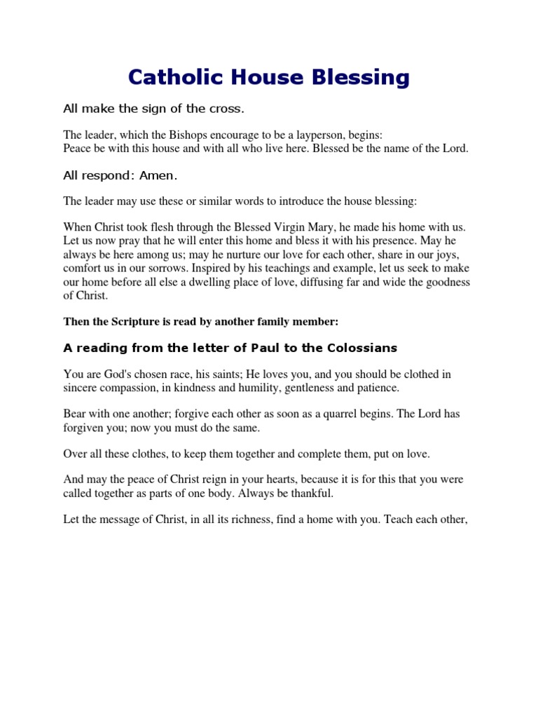 A Prayer for Peace and Blessings in the Home A Catholic House Blessing