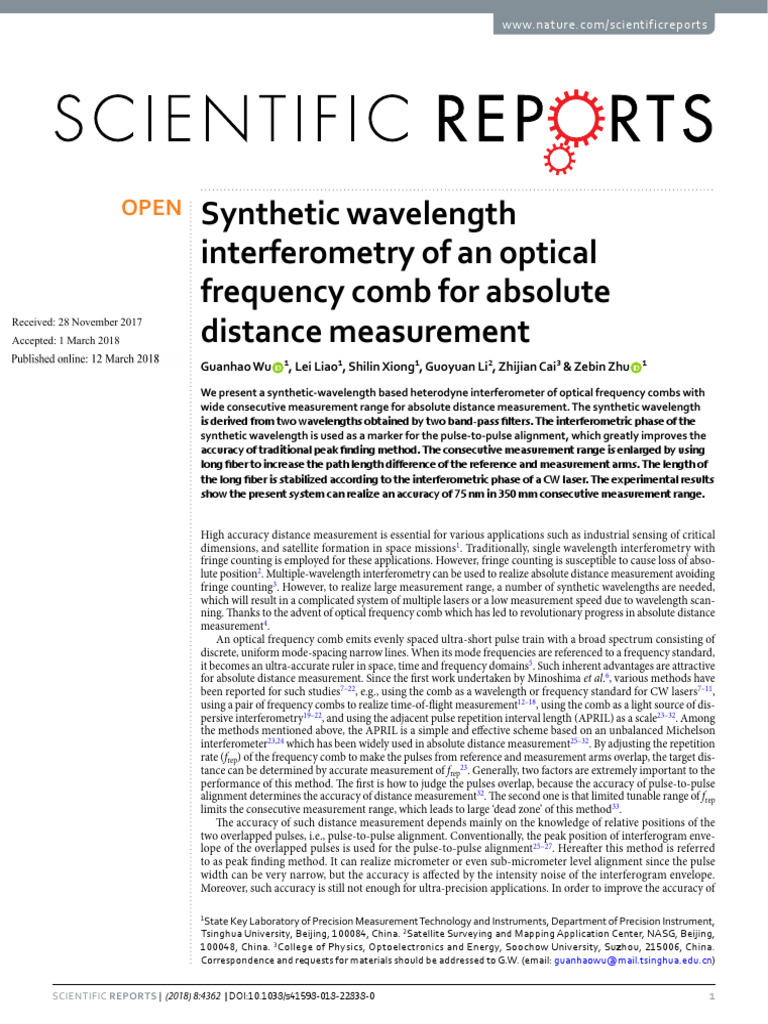 Synthetic Wavelength Interferometry of An Optical Frequency Comb For ...